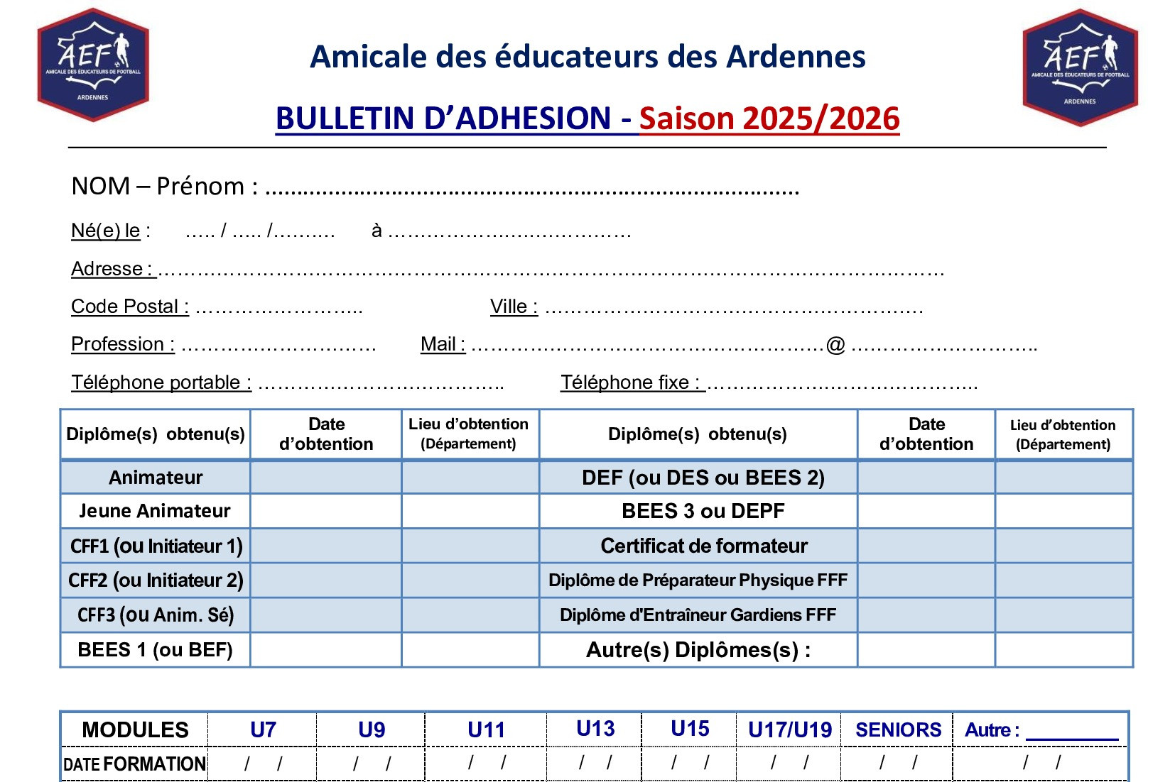 BULLETIN ADHESION 2025/2026 - Vignette